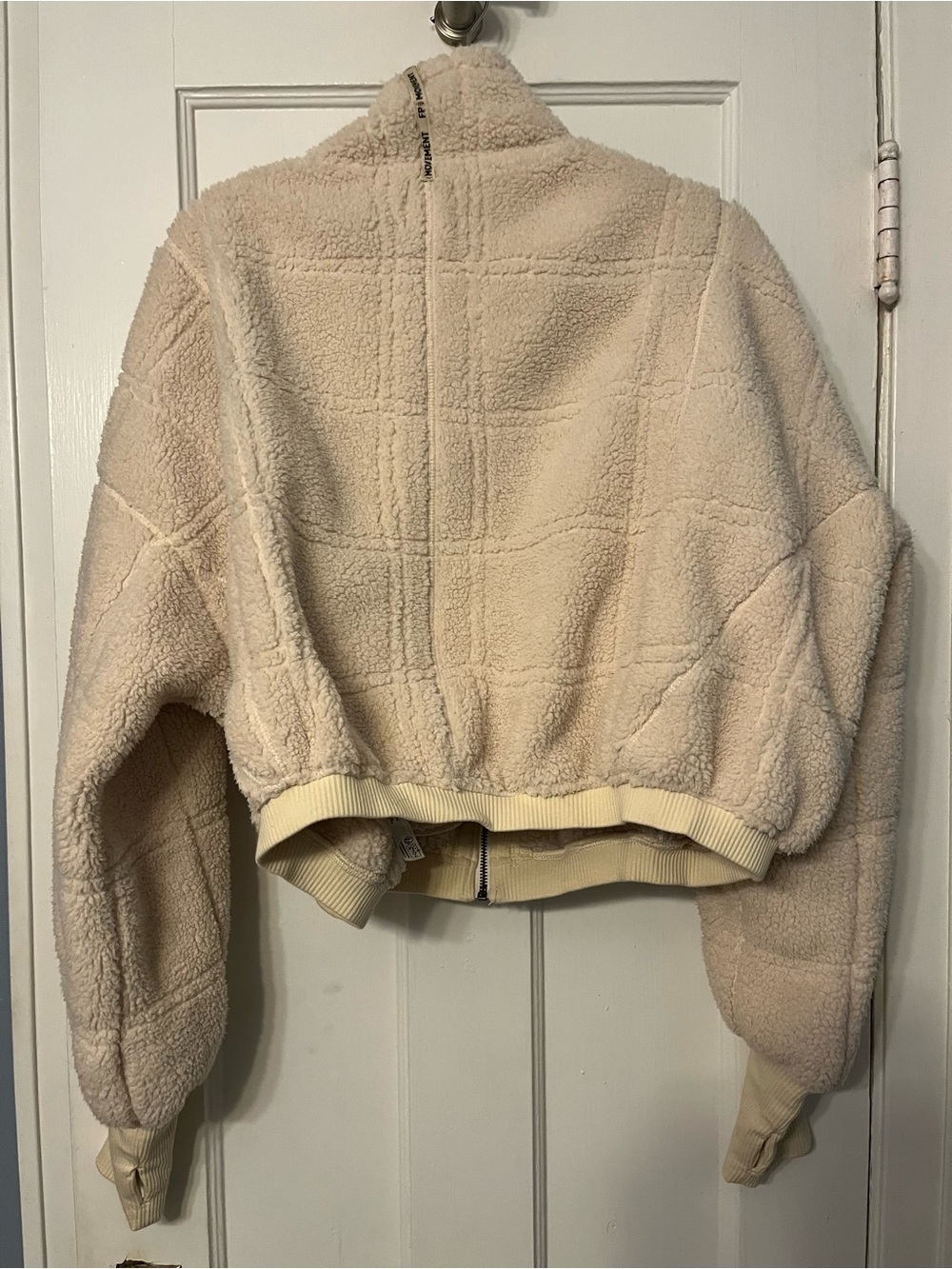 Free People FP Movement Outward Bounds Fleece Cream White Bomber Zip Up L - Picture 4 of 7